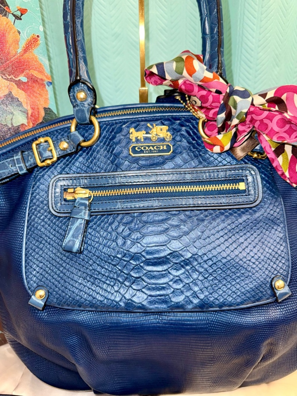 NWOT - Coach Madison Lindsey “Embossed Exotic Pocket” Satchel - FULL SET - Picture 5 of 11